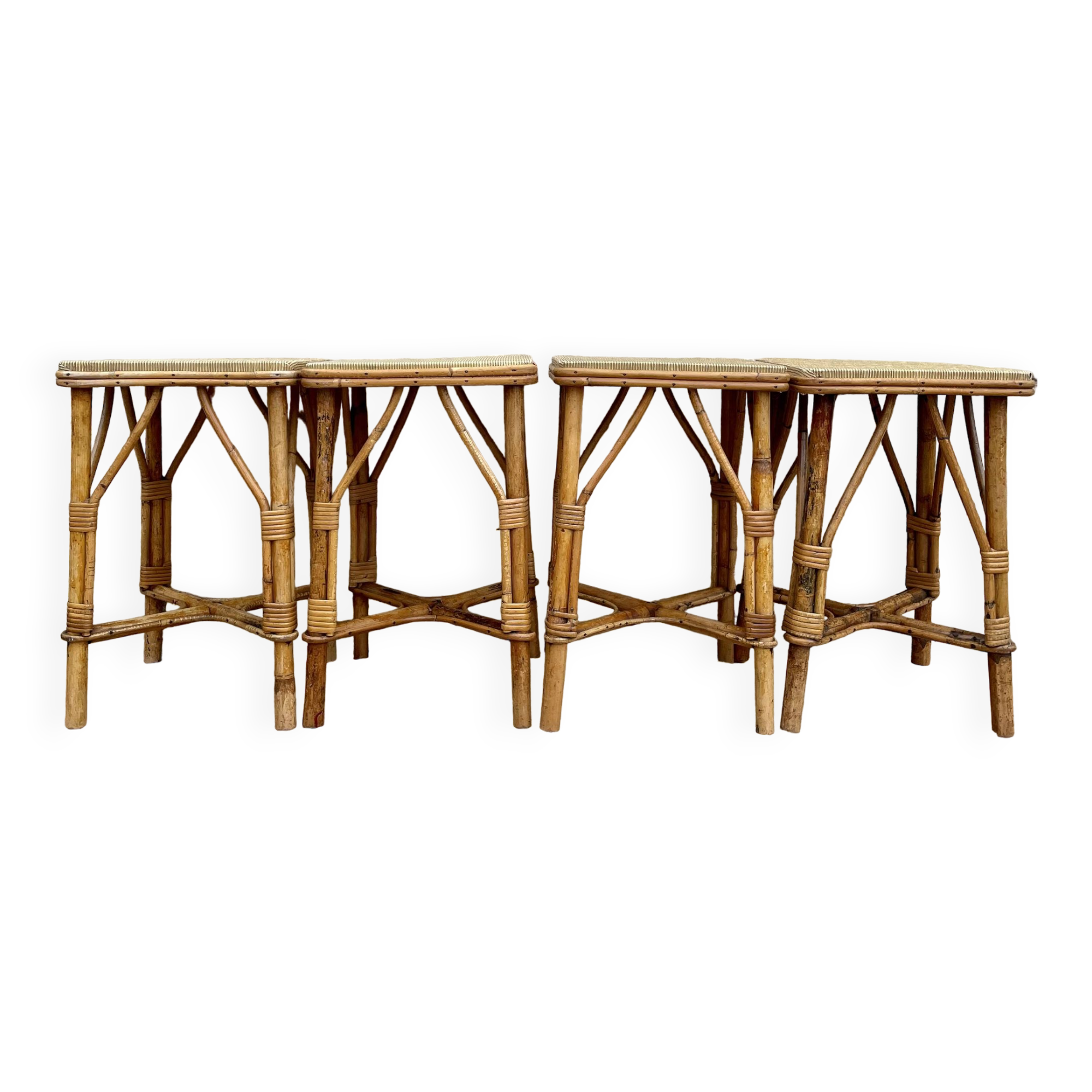Set of four rattan stools