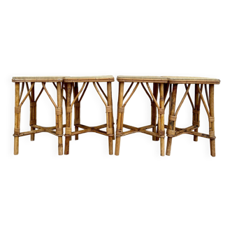Ensemble de quatre tabourets en rotin
