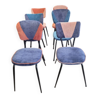 Set of 6 vintage ribbed velvet chairs