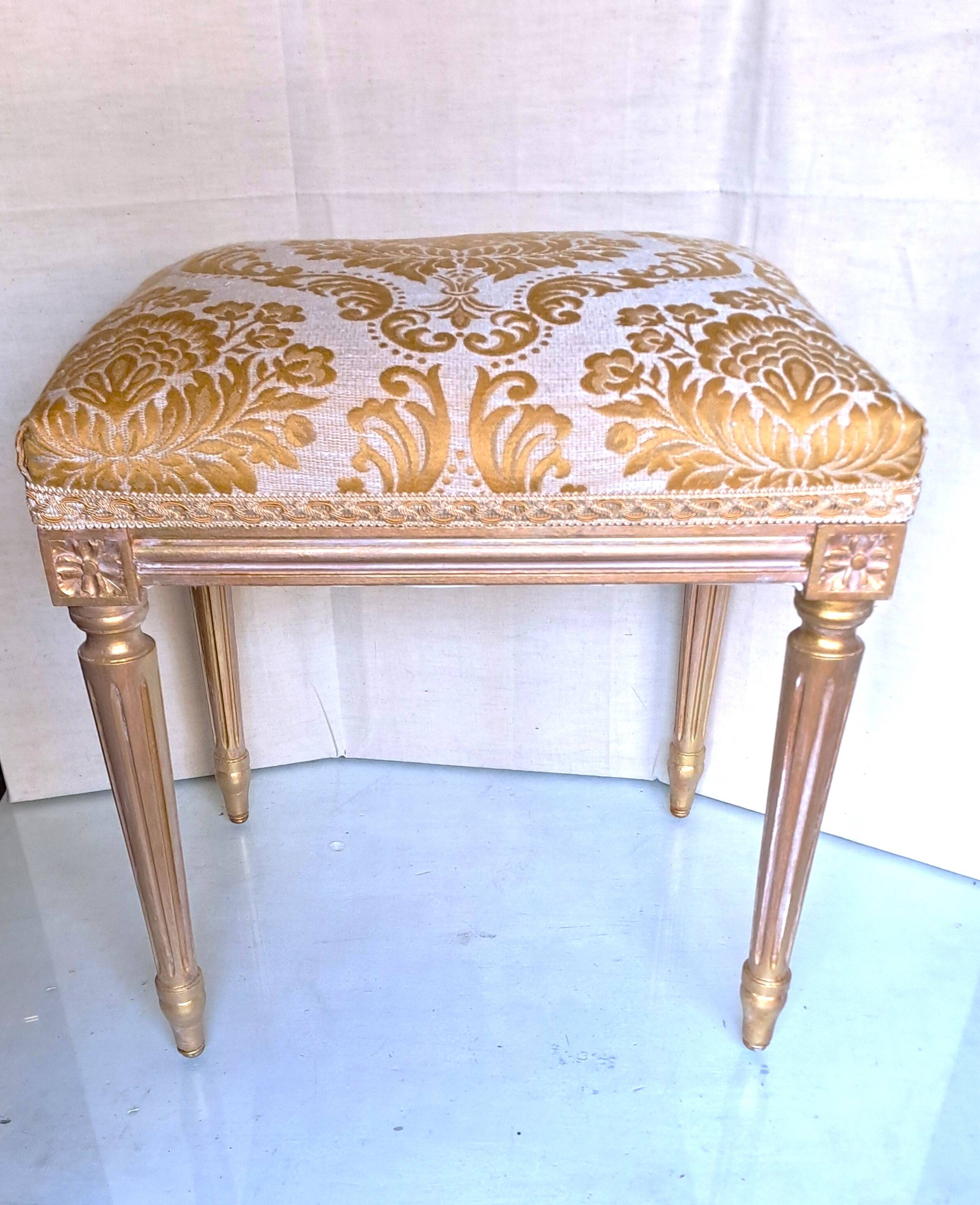 Piano stool in gold wood, Empire style, 19th century upholstery restoration