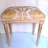 Piano stool in gold wood, Empire style, 19th century upholstery restoration