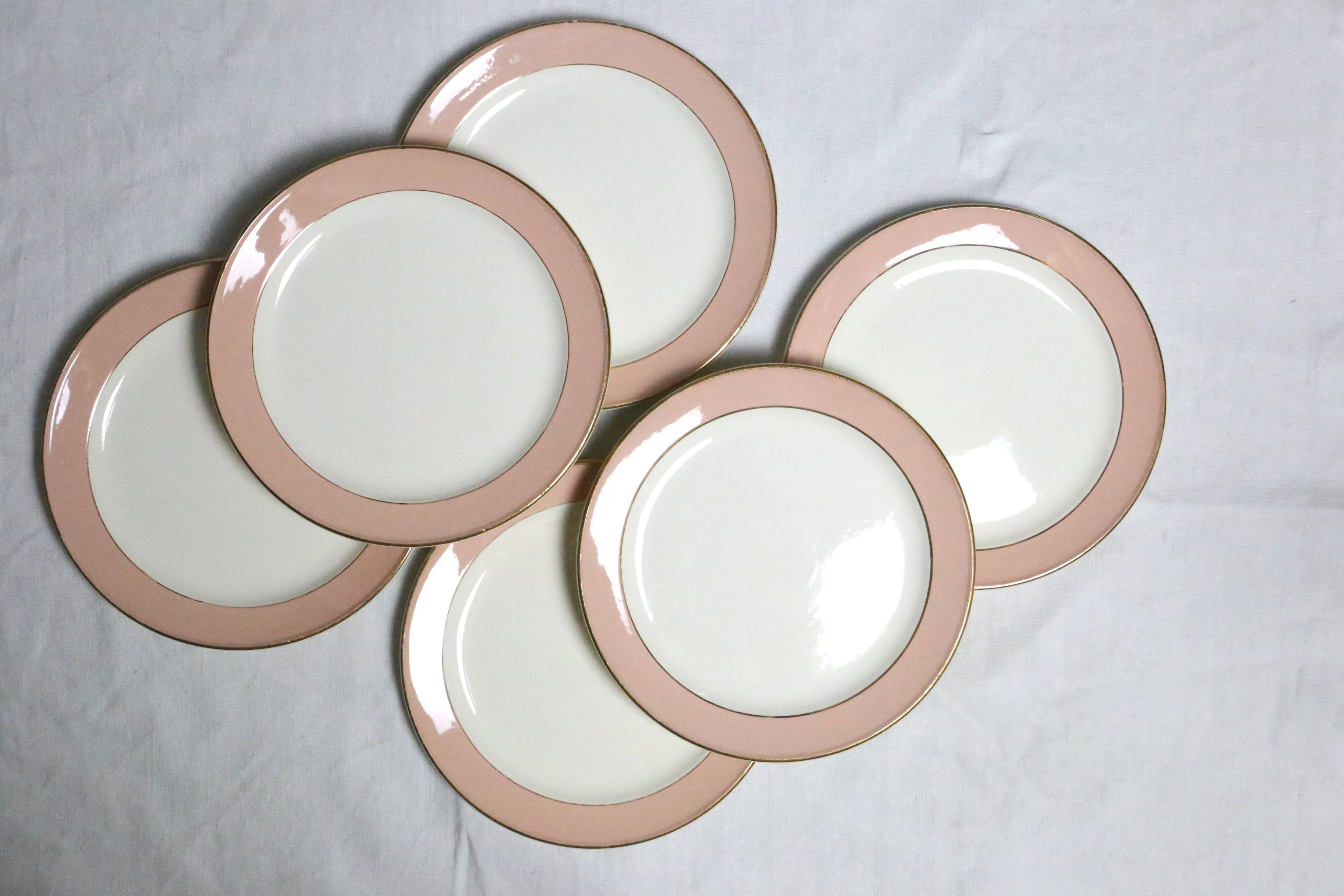 Deep plate service x6, Santos service, pink, Villeroy and Boch, vintage