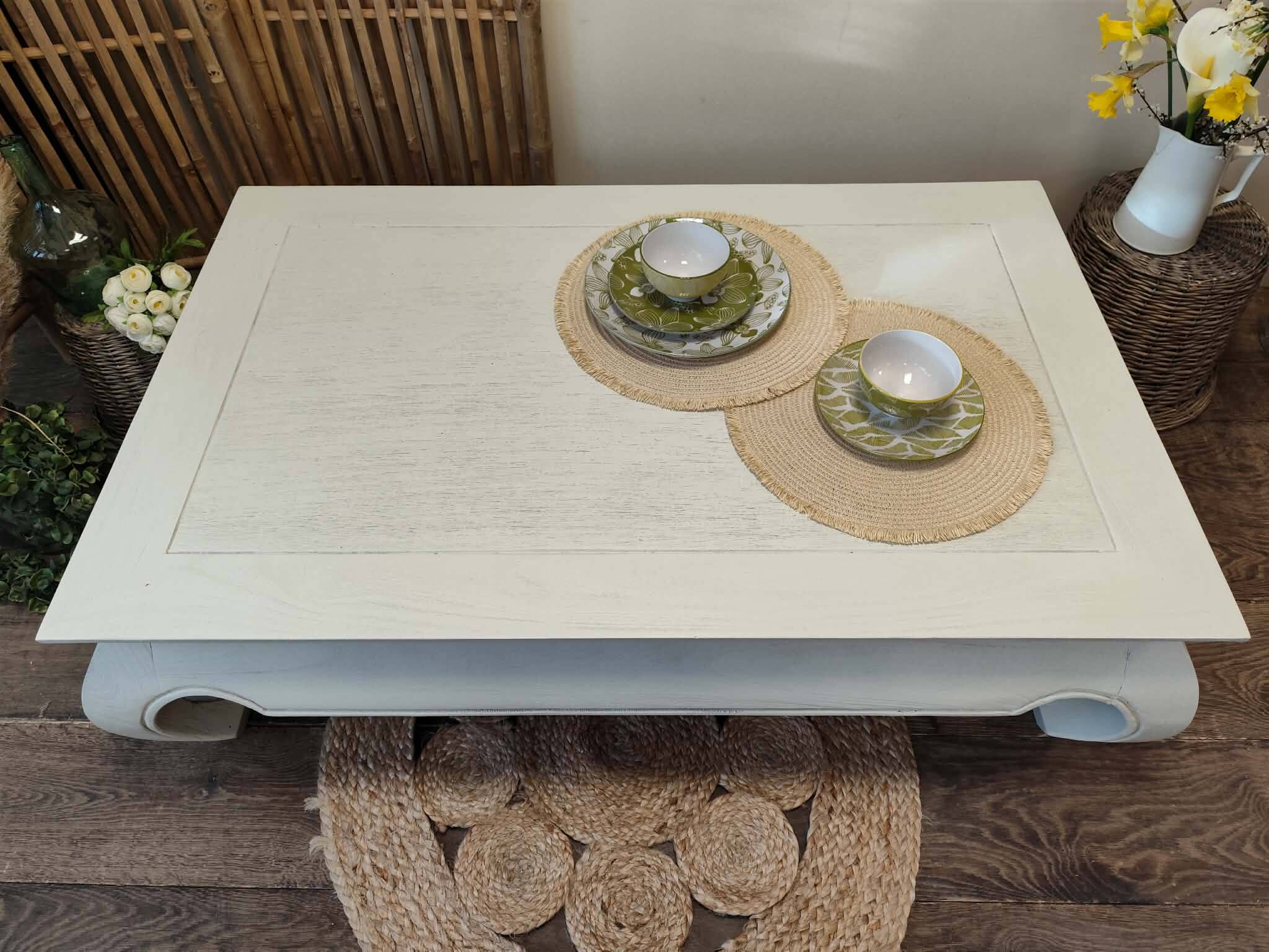 Low table in exotic wood with its safety glass