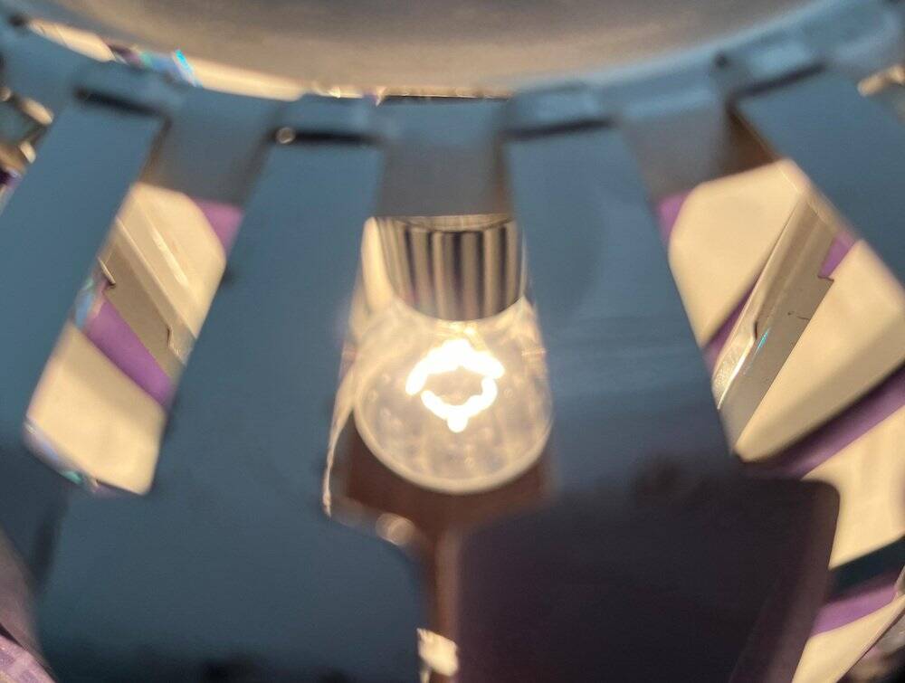 Metal pendant lamp and prism model in white mid-century by Werner Schou for Coronell Elektro, Denmark, 1960s.