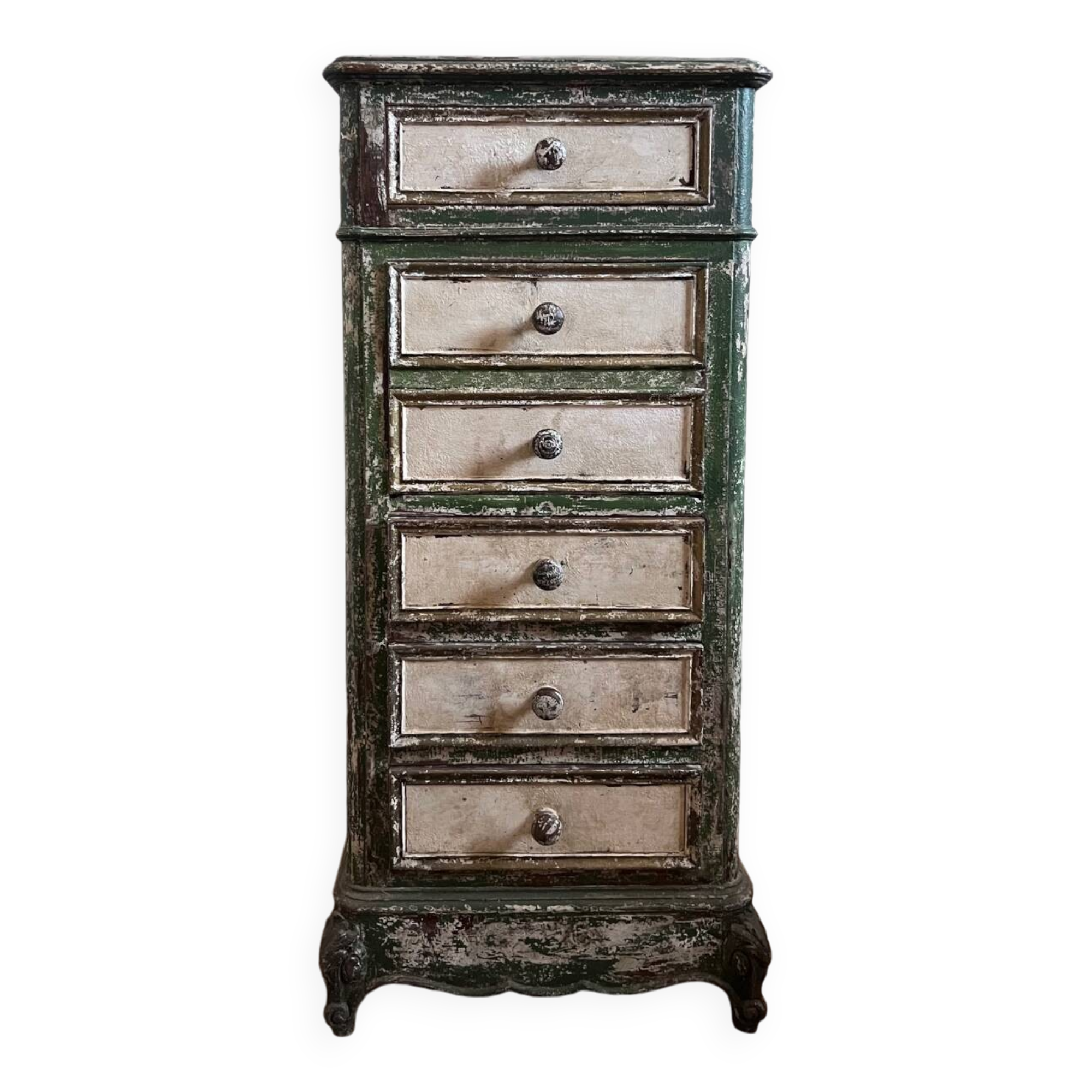 Chiffonnier ancien en bois patiné vert