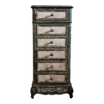 Chiffonnier ancien en bois patiné vert