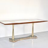 Table à manger italienne du milieu du siècle en acajou, laiton et marbre. Fr