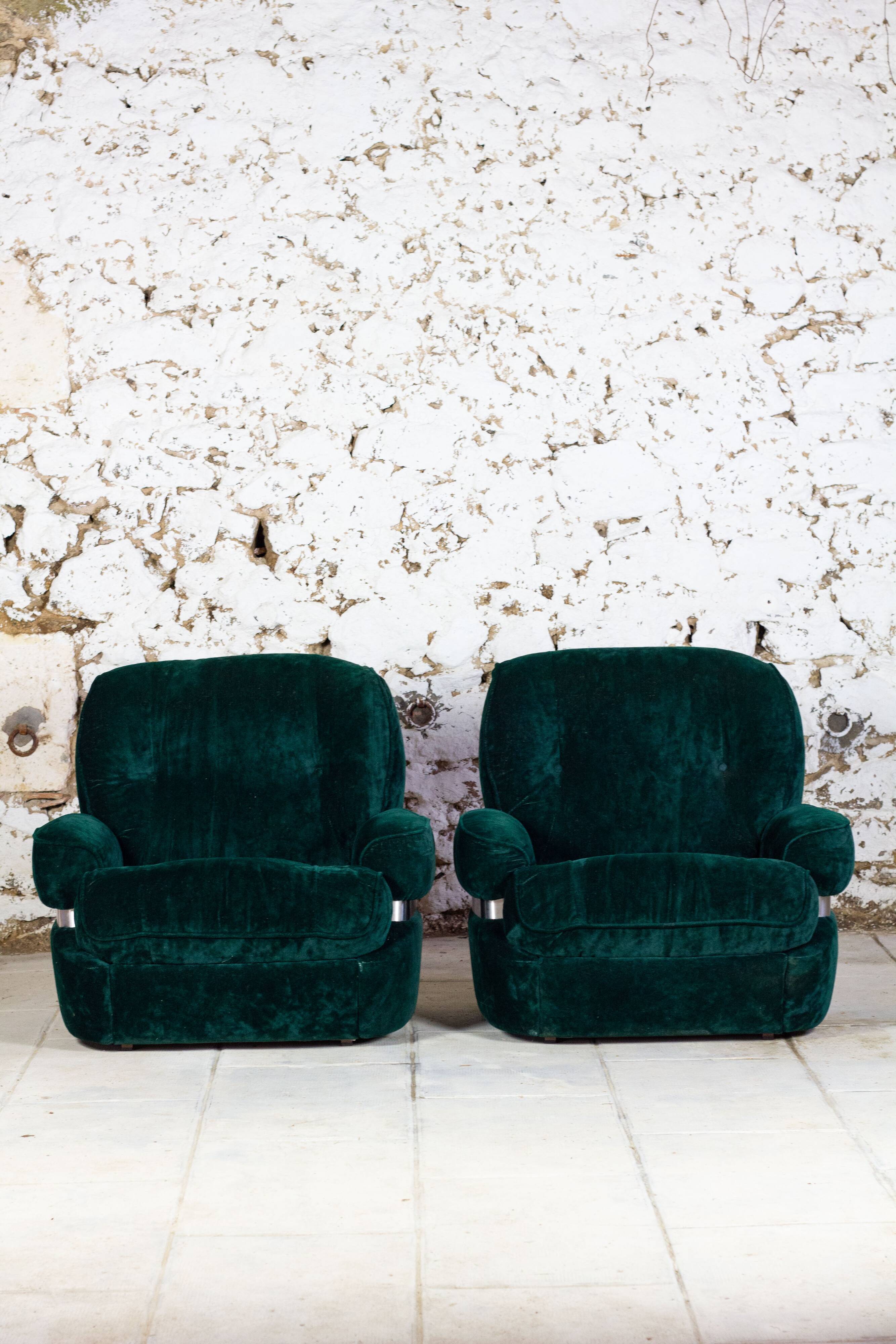 Green velvet armchair "spage age" by Beka, 1970