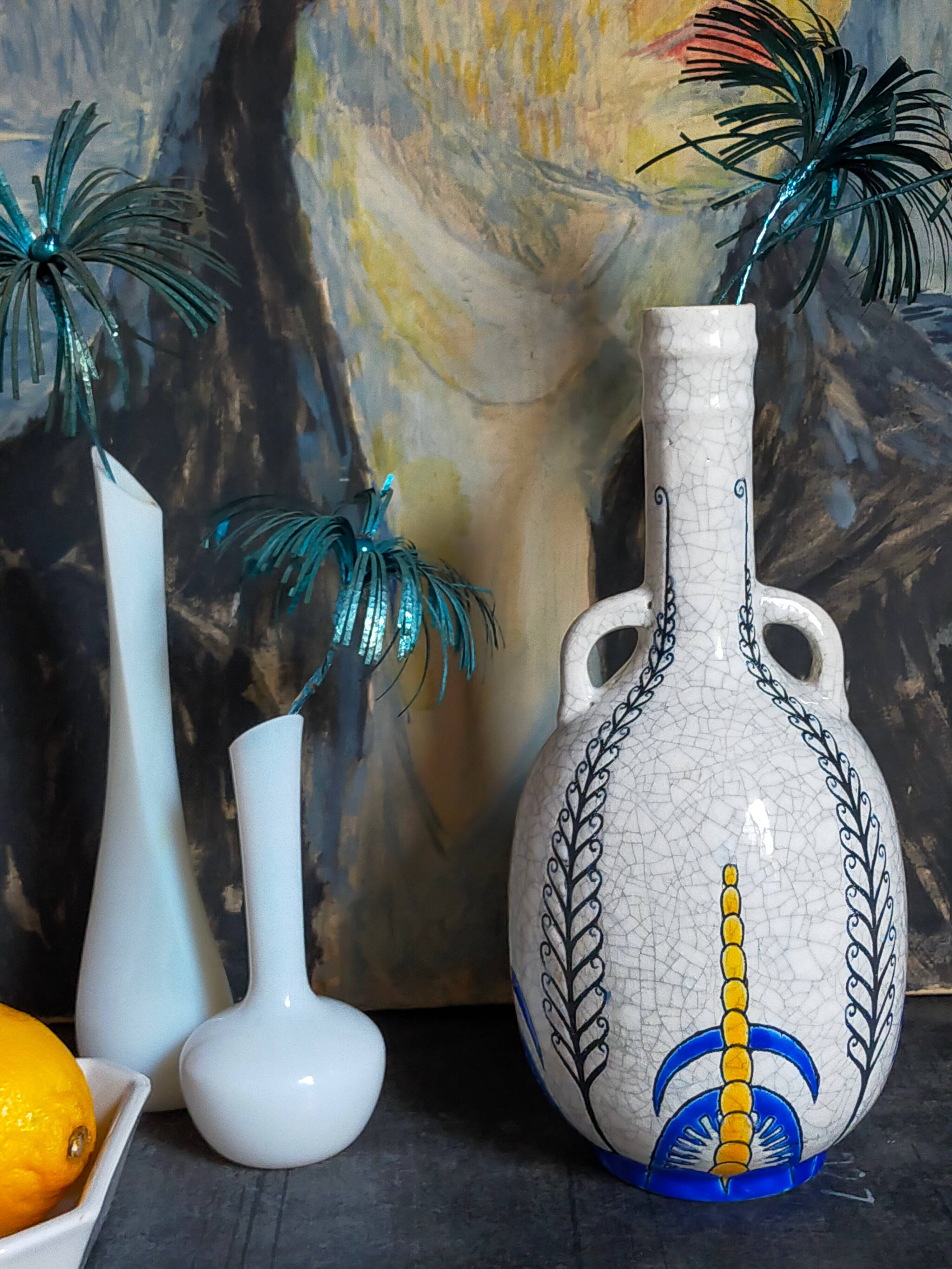 Soliflore bottle vase in fine earthenware boch frères la louvière-keramis early 20th century