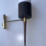 Pair of vintage arlus wall lights – black metal, brass, opaline glass & wood –