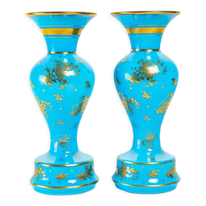 Paire de vases en opaline - turquoise