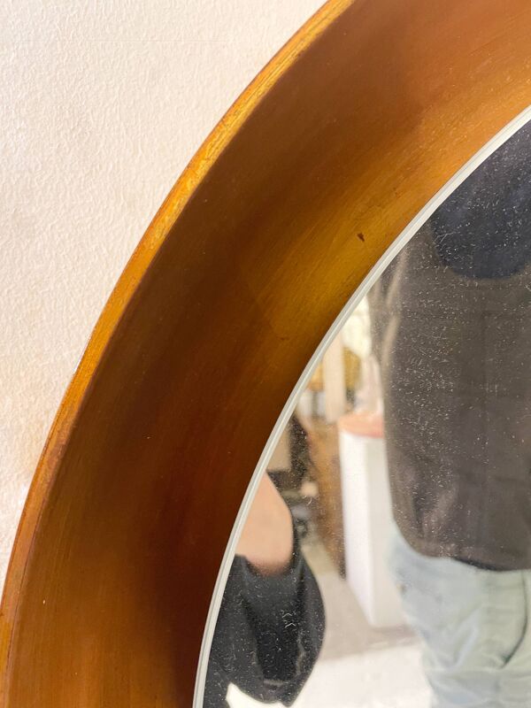 Miroir rond en bois doré, Italie 1960