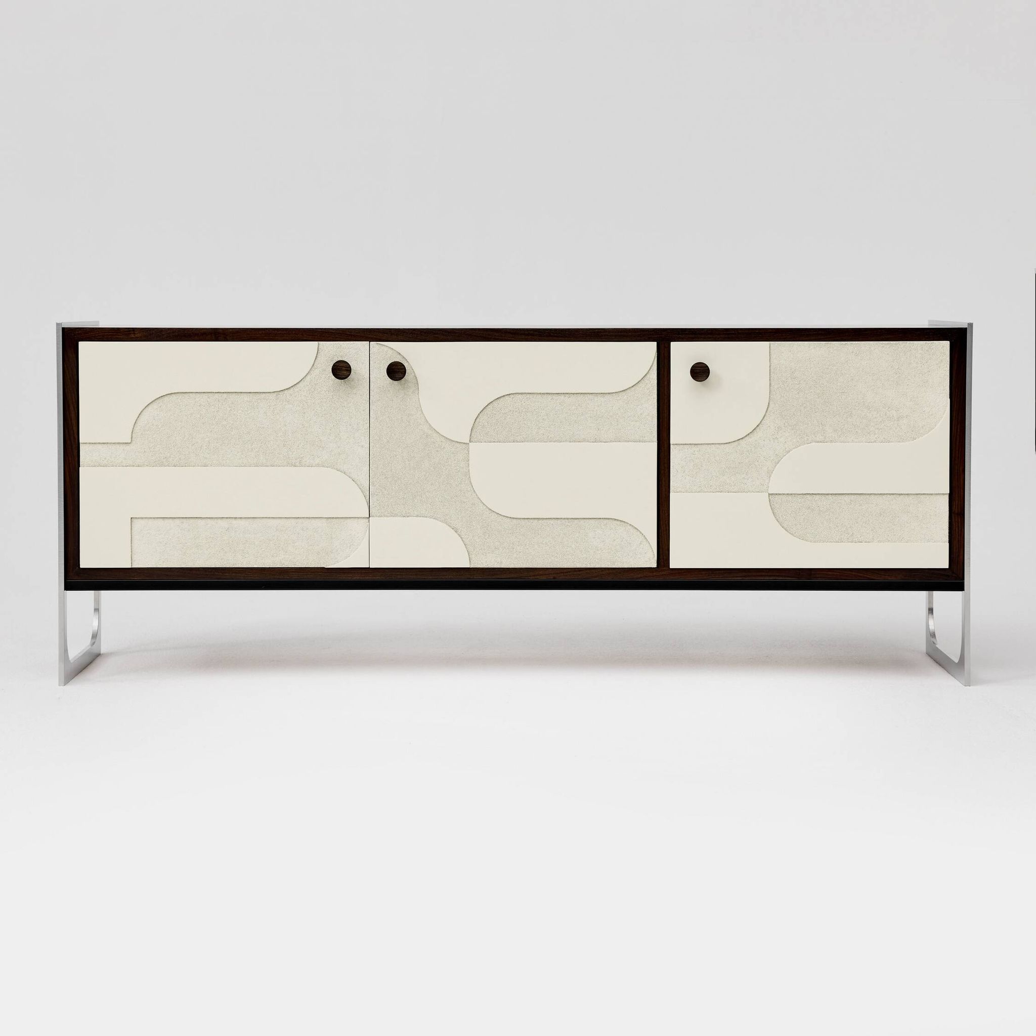 Vintage sideboard with handmade relief surface, metal, Germany, 1960s