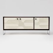 Vintage sideboard with handmade relief surface, metal, Germany, 1960s