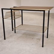 Vintage vinyl serving trolley in wood and gold metal