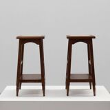 Pair of 20th century rustic wooden side tables with ceramic tile top