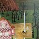 Mid-Century Modern "The Working Farm" Vintage Naïve Style Landscape Oil Painting, Framed