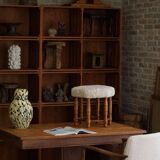 Modern Danish, a hexagonal oak stool, seat reupholstered in lambswool, 1950s.