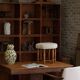 Modern Danish, a hexagonal oak stool, seat reupholstered in lambswool, 1950s.
