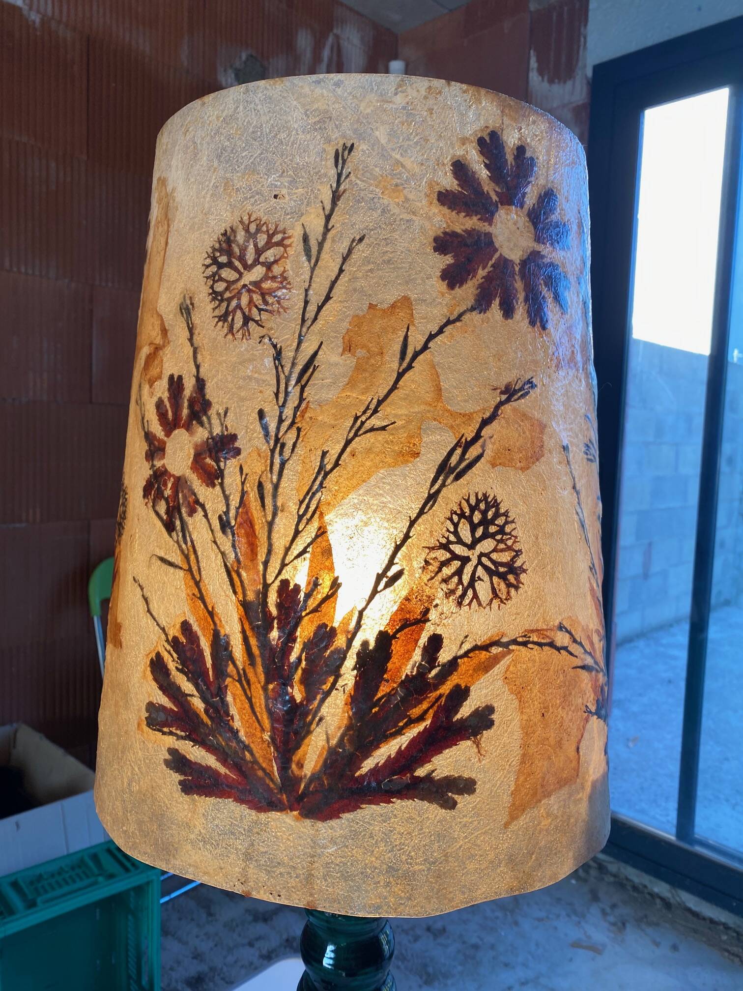 Vintage table lamp with herbarium shade