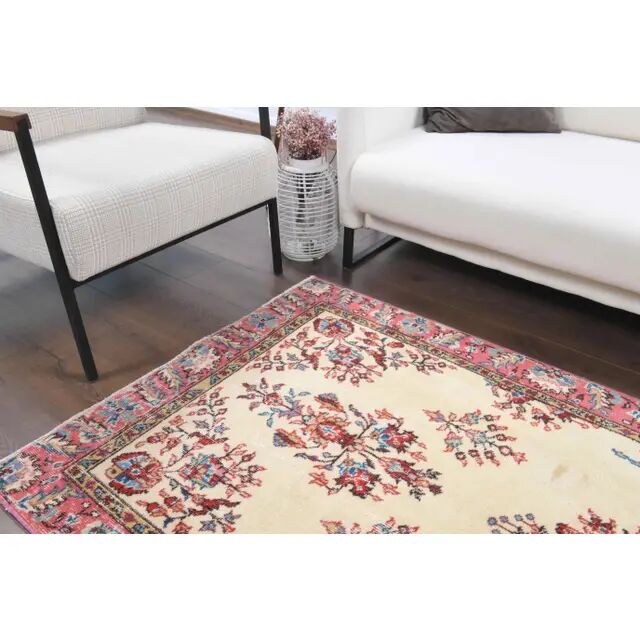 1970s Turkish Oushak Handmade Wool Cotton Beige Area Rug 103x206