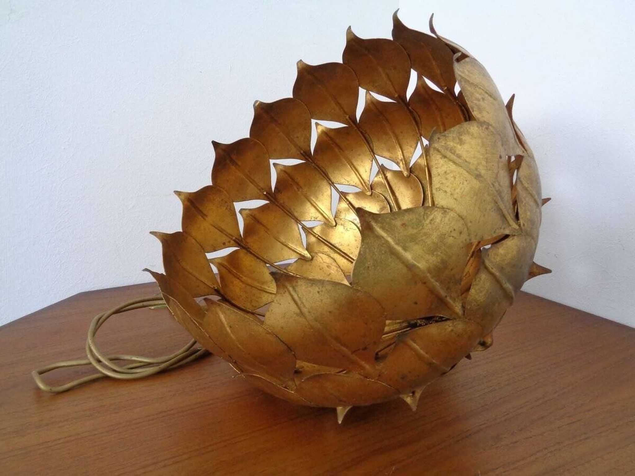 Large French Brass Lotus Ceiling Lamp, 1940s