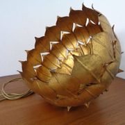 Large French Brass Lotus Ceiling Lamp, 1940s