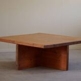 Modern Swedish coffee table in solid pine by Sven Larsson, brutalist, 1970s.
