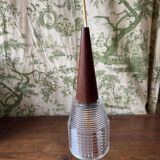 Vintage Scandinavian teak and holophane glass pendant light. 50s/60s