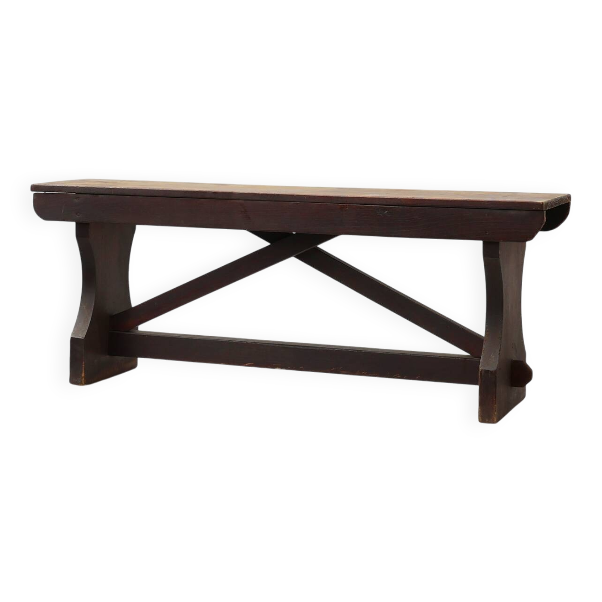 Rustic wooden bench in Wabi Sabi style, France 1900s