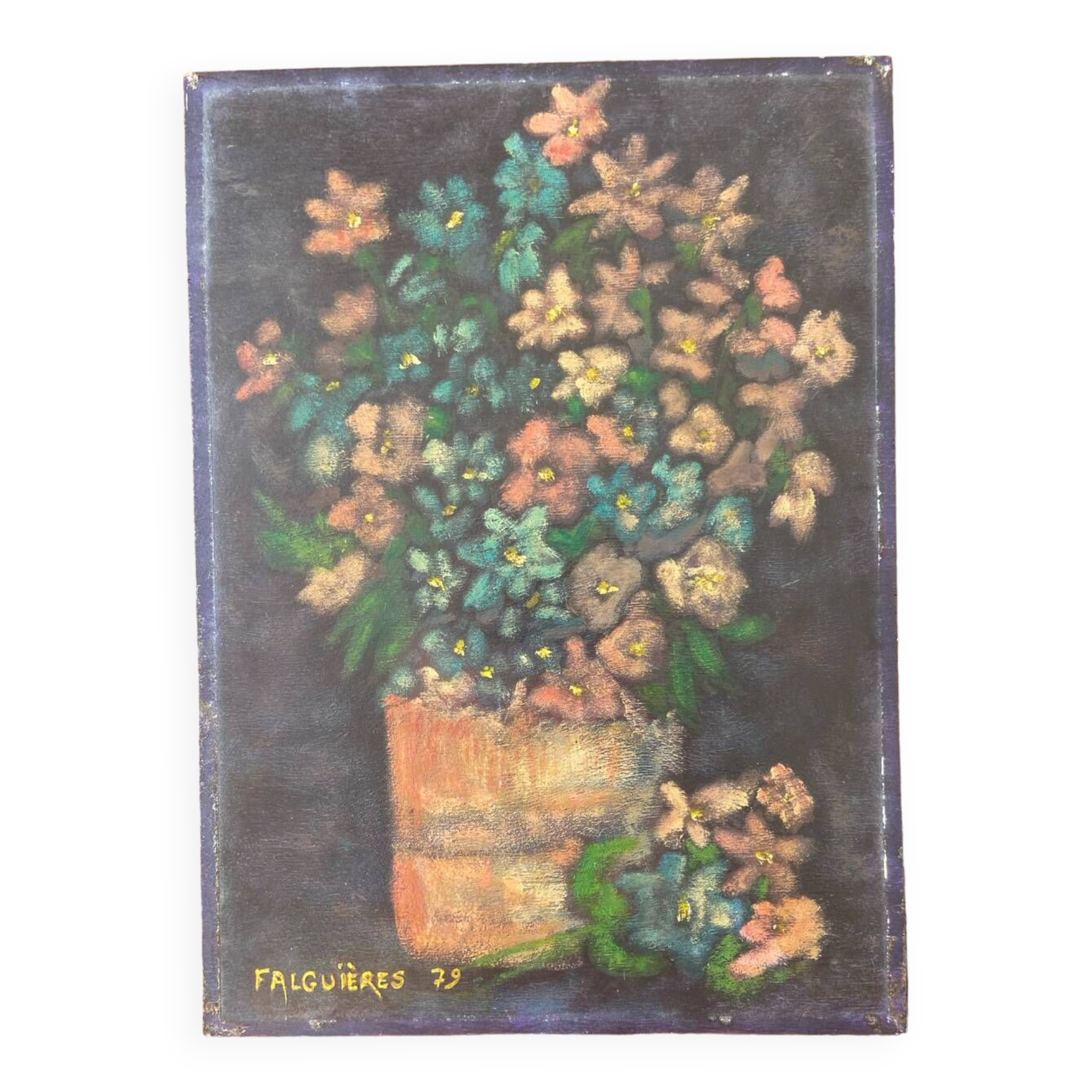 Oil on panel still life flowers