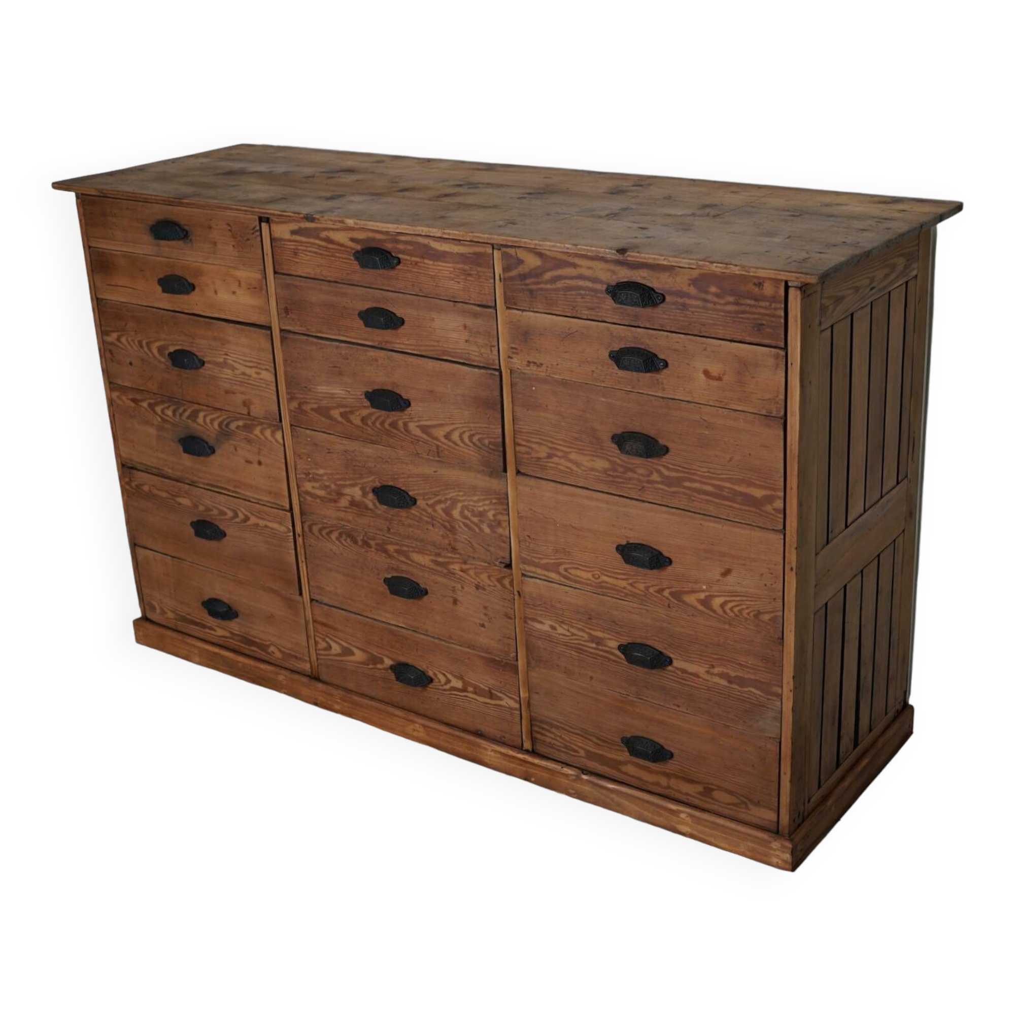 Antique Rustic German Pine Apothecary Cabinet / Bank of Drawers, 1900s