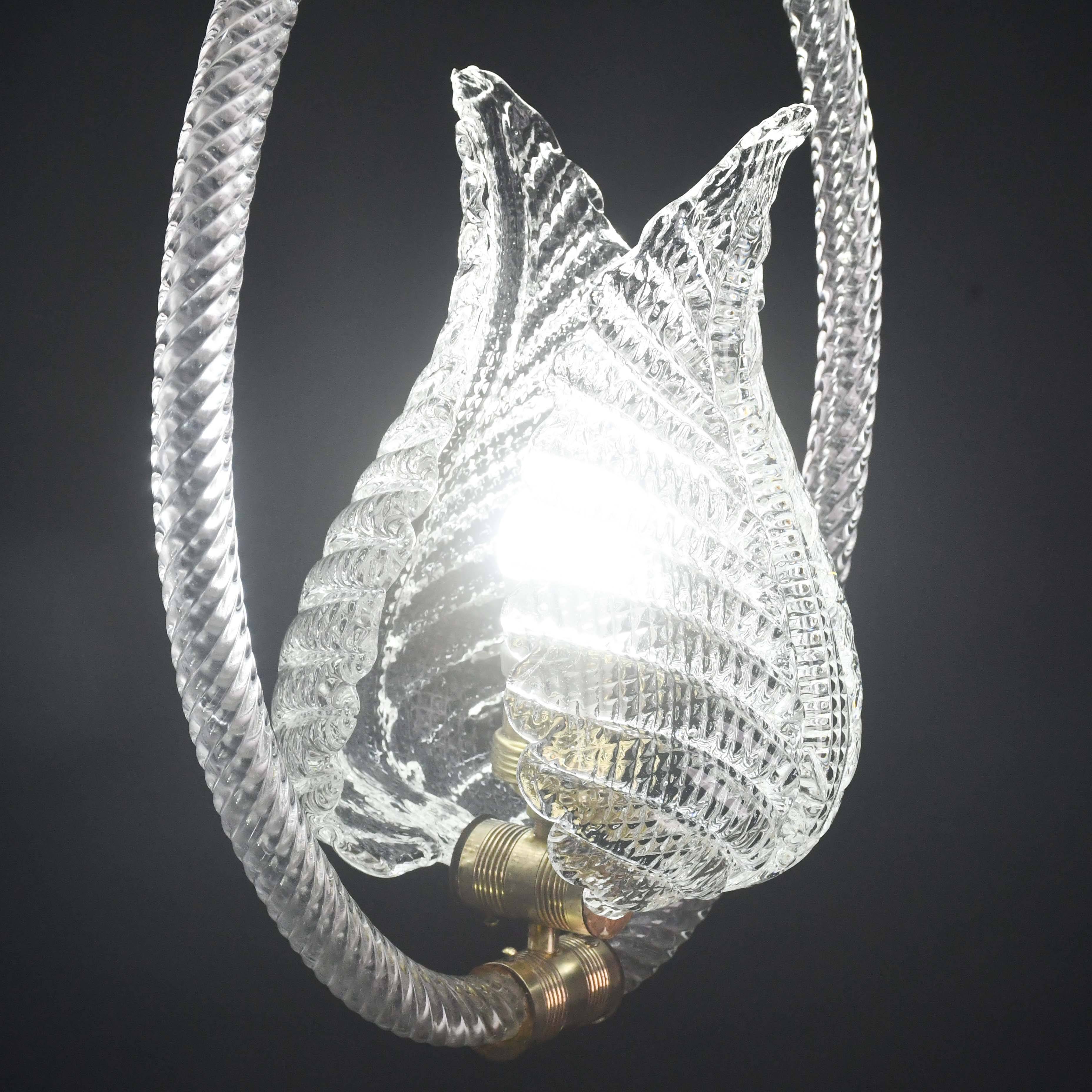 Charming Transparent Art Decò Barovier e Toso Pendant Light Murano Glass, 1940s