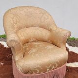 Fauteuil crapaud fleuri à franges ancien - 1930s