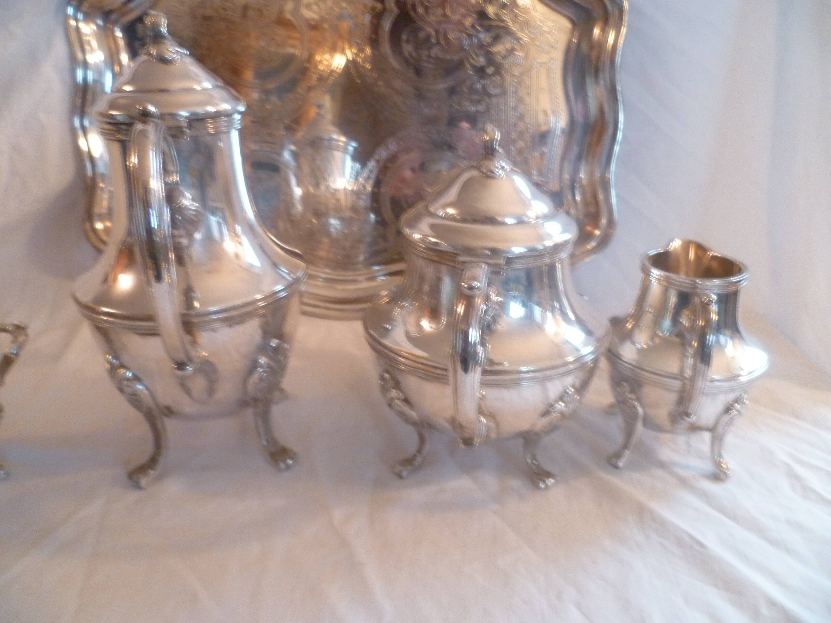 Service a cafe/the 5 pieces met.argente quadripode styl louis xv