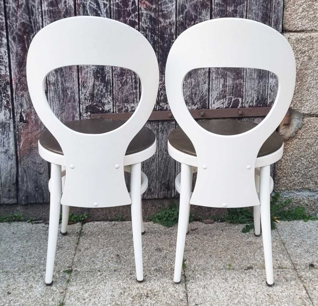 Pair Baumann chairs white seagulls, vintage, 70s