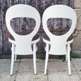 Pair Baumann chairs white seagulls, vintage, 70s