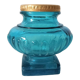 Encrier ancien en verre turquoise et laiton