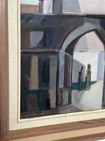 Original mid-century Swedish oil on canvas – “Entrance” by Reuben Hedin – vintage & framed – 55 × 63 cm