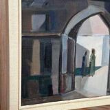 Original mid-century Swedish oil on canvas – “Entrance” by Reuben Hedin – vintage & framed – 55 × 63 cm