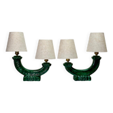 Paire de lampes de table Santiago Rodríguez Bonome, céramique verte, France, années 1950