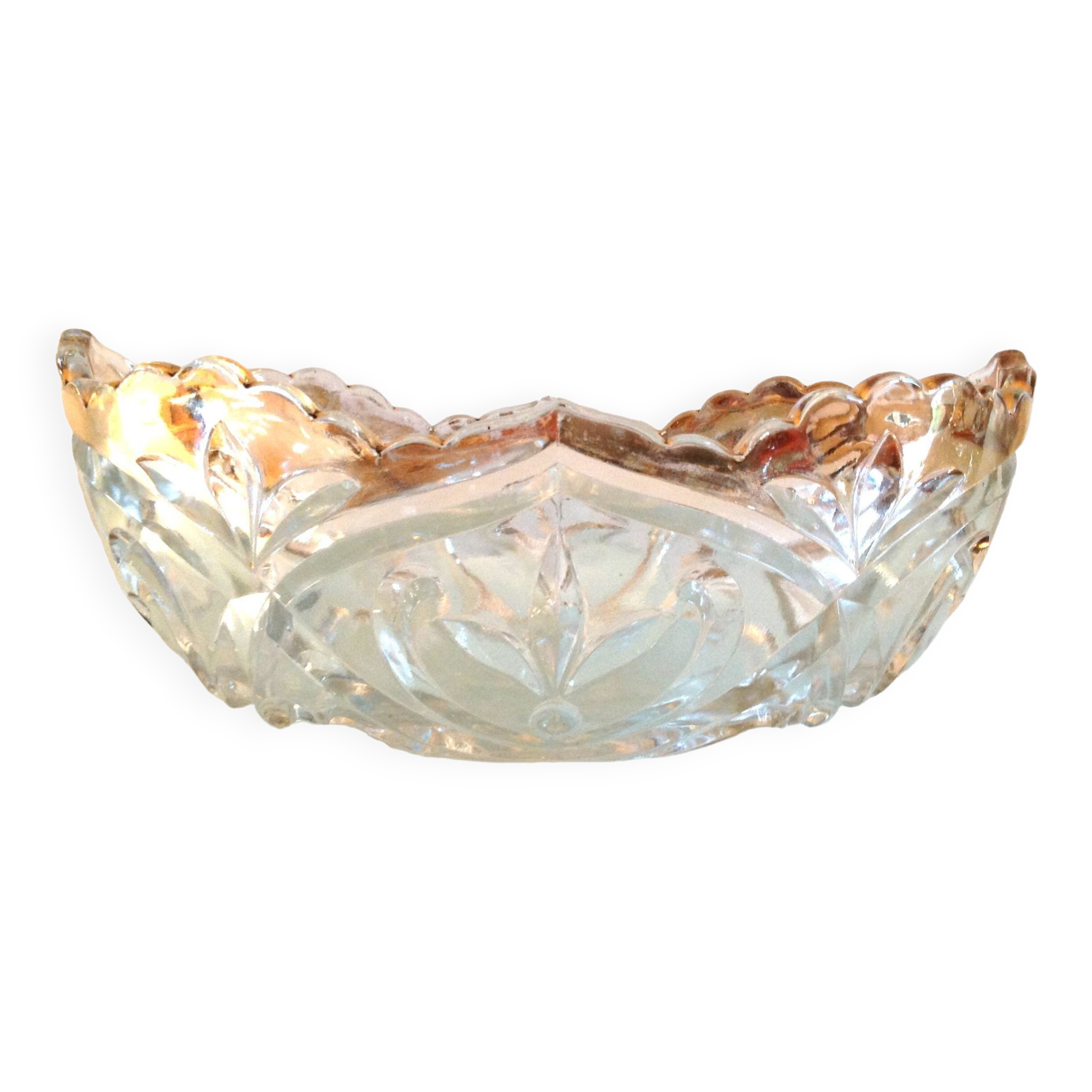 Cut crystal fruit bowl with gold rim / vintage 50s-60s