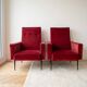 Pair of vintage 70s armchairs in red velvet
