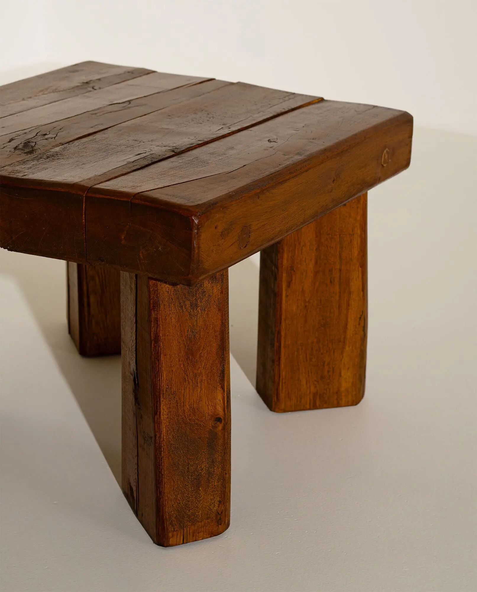 Brutalist Solid Oak Side Table with Wooden Pins, 1960s