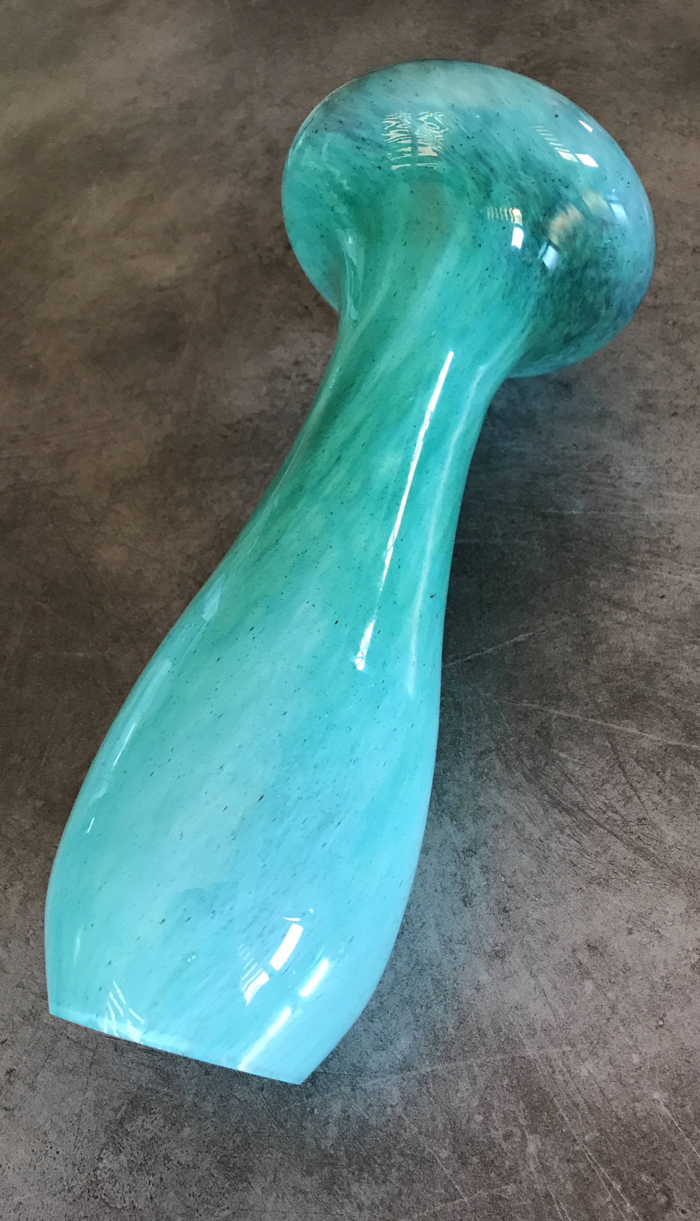 Vintage speckled green marbled glass vase, art nouveau
