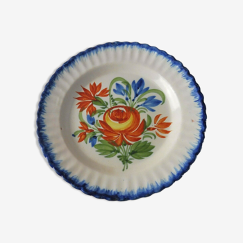 Old plate decoration flowers, ceramic from Auvillar, 18-19th