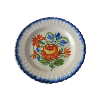Ancienne assiette décor fleurs, en céramique de Auvillar, 18-19ème