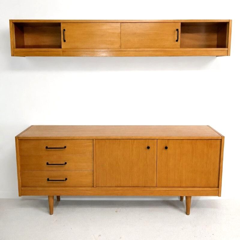 Vintage low sideboard set with matching wall unit.