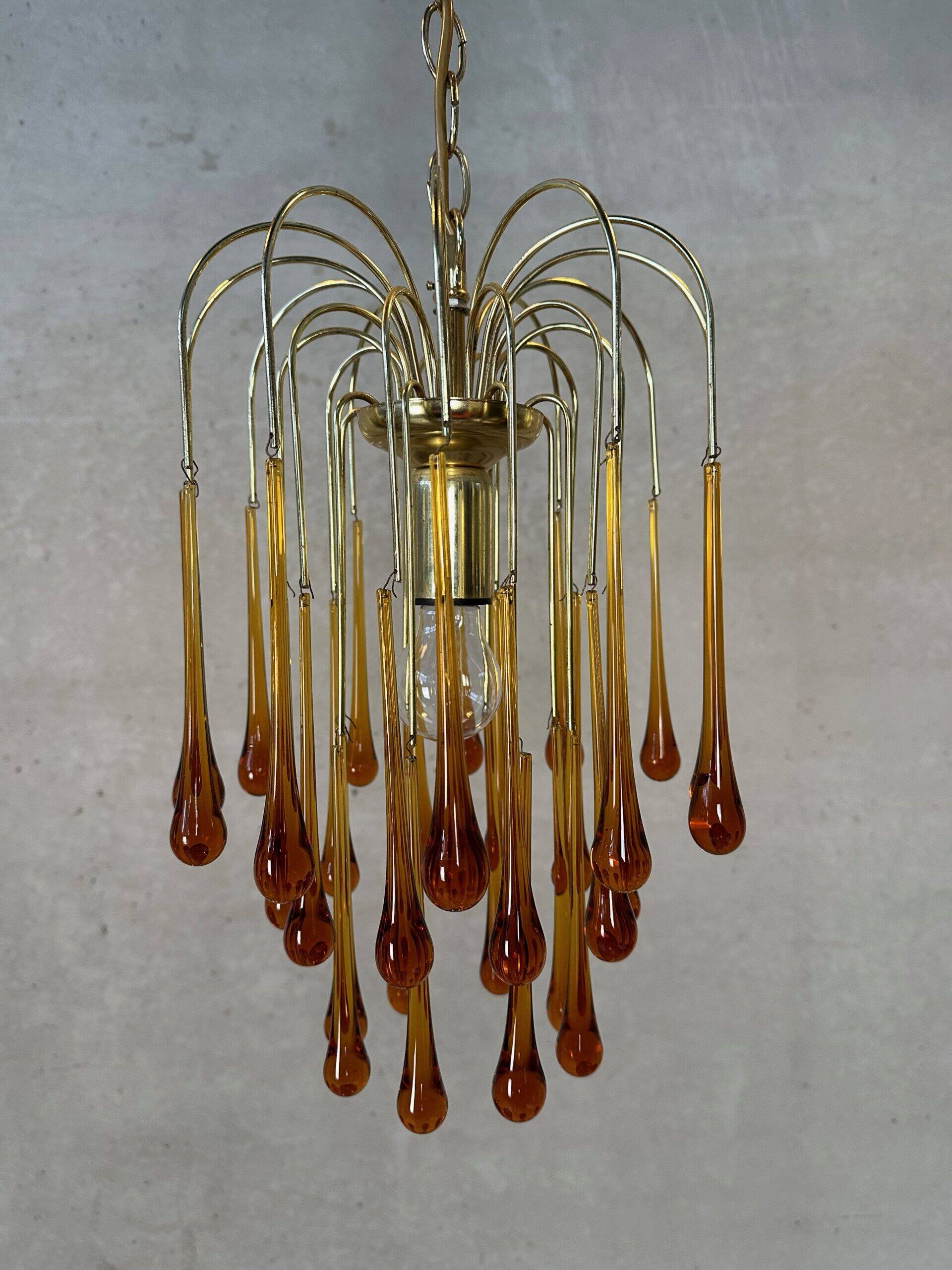 Vintage amber-coloured 'Teardrop' chandelier