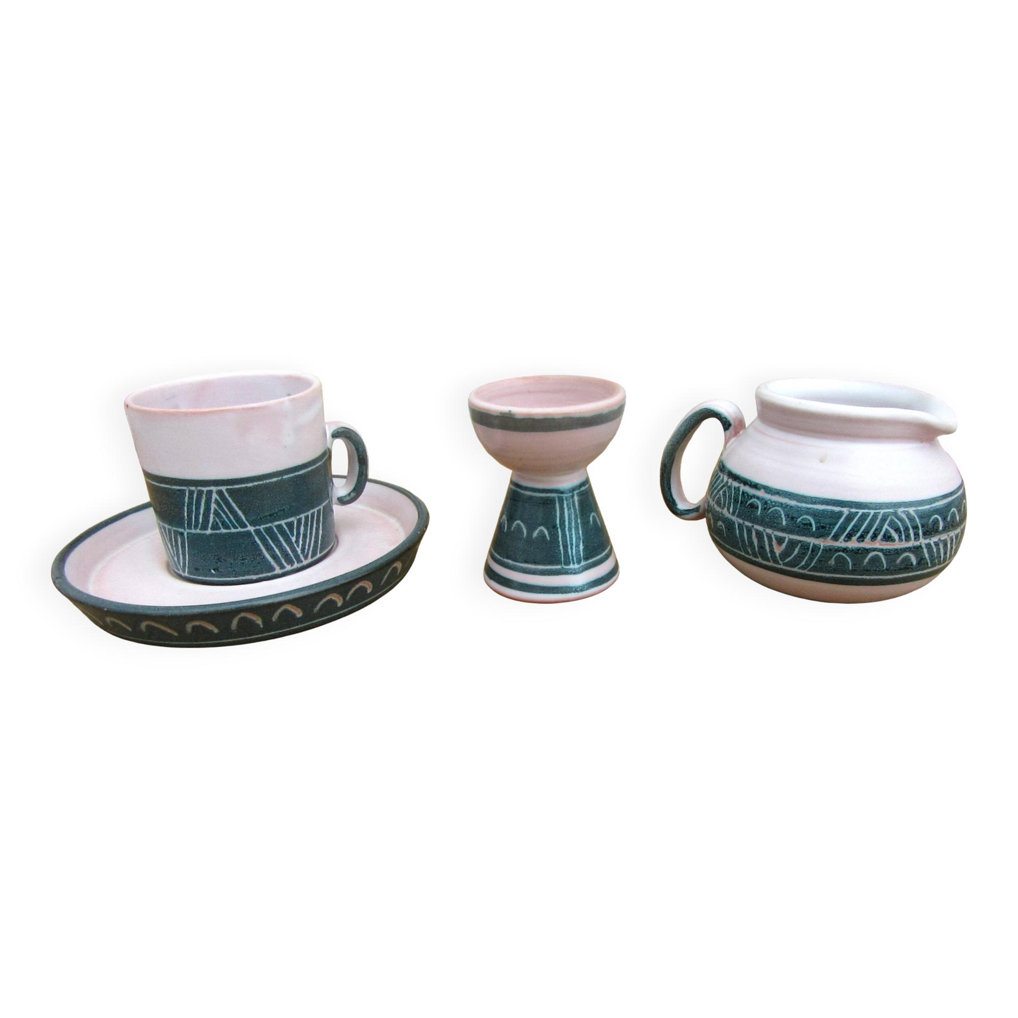 Ceramic set montgolfier yvan roy workshop - egg cup - pot - cup